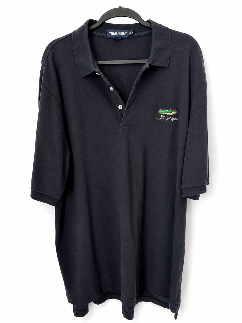 Vintage 90s‎ Polo Golf Ralph Lauren Coeur d'Alene Floating Green Polo Navy XXL
